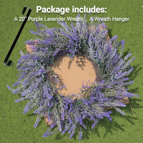 20 Inch Artificial Lavender Wreath with Hanger