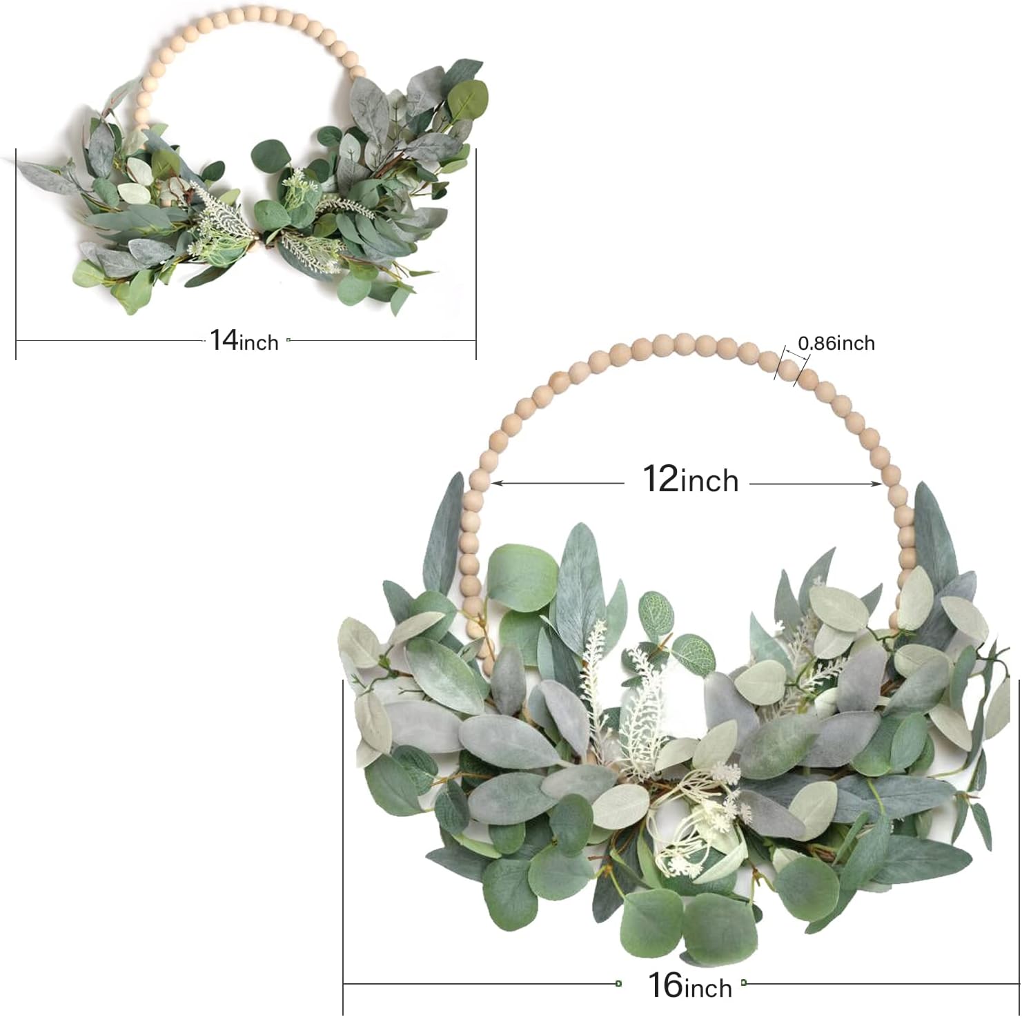 TEMPUS 2Pcs 16 Inch Artificial Eucalyptus Wreaths Handmade