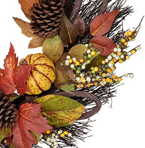 Autumn Harvest Wreath with Pumpkins and Sunflowers