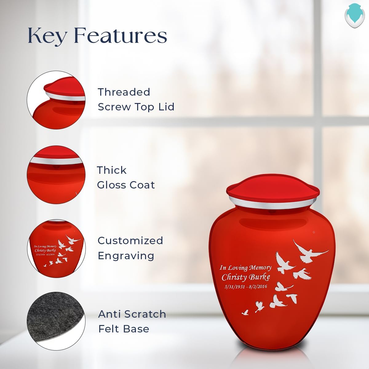 GetUrns Bright Red Personalized Dove Cremation Urn 44 lbs