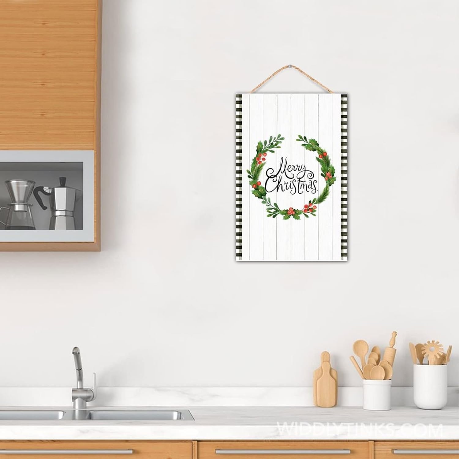 Winter Door Hanger Wreath Wood Sign 8x12in