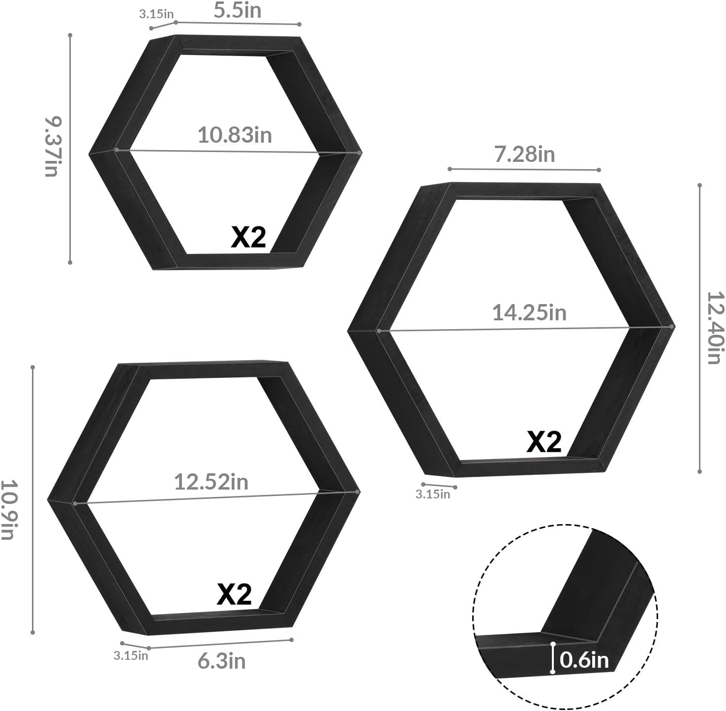 Ybing Hexagon Floating Shelves Set of 6