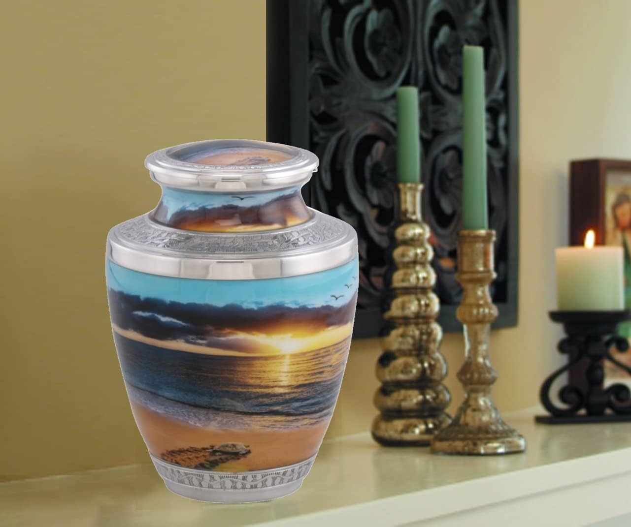 Sunset Cremation Urn Handcrafted Metal Urn for Adult Ashes