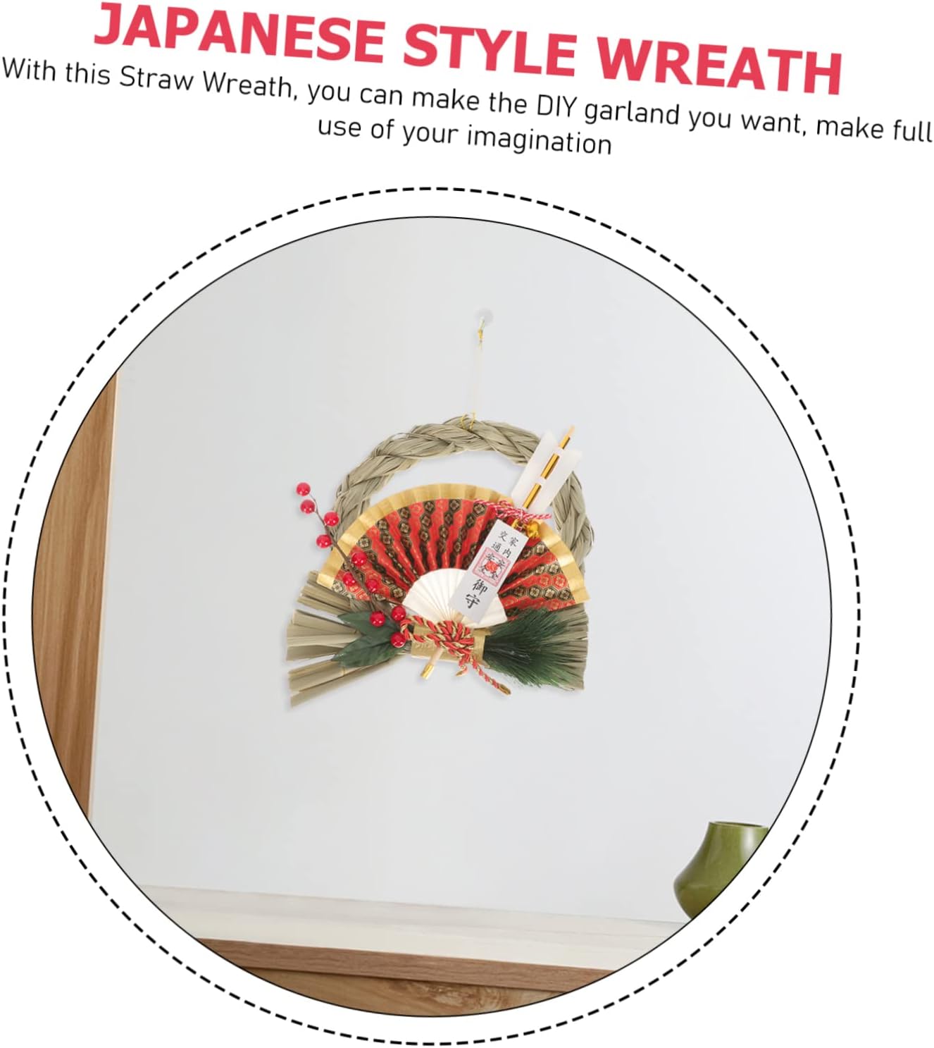LIFKOME Japanese Straw Wreath Pendant