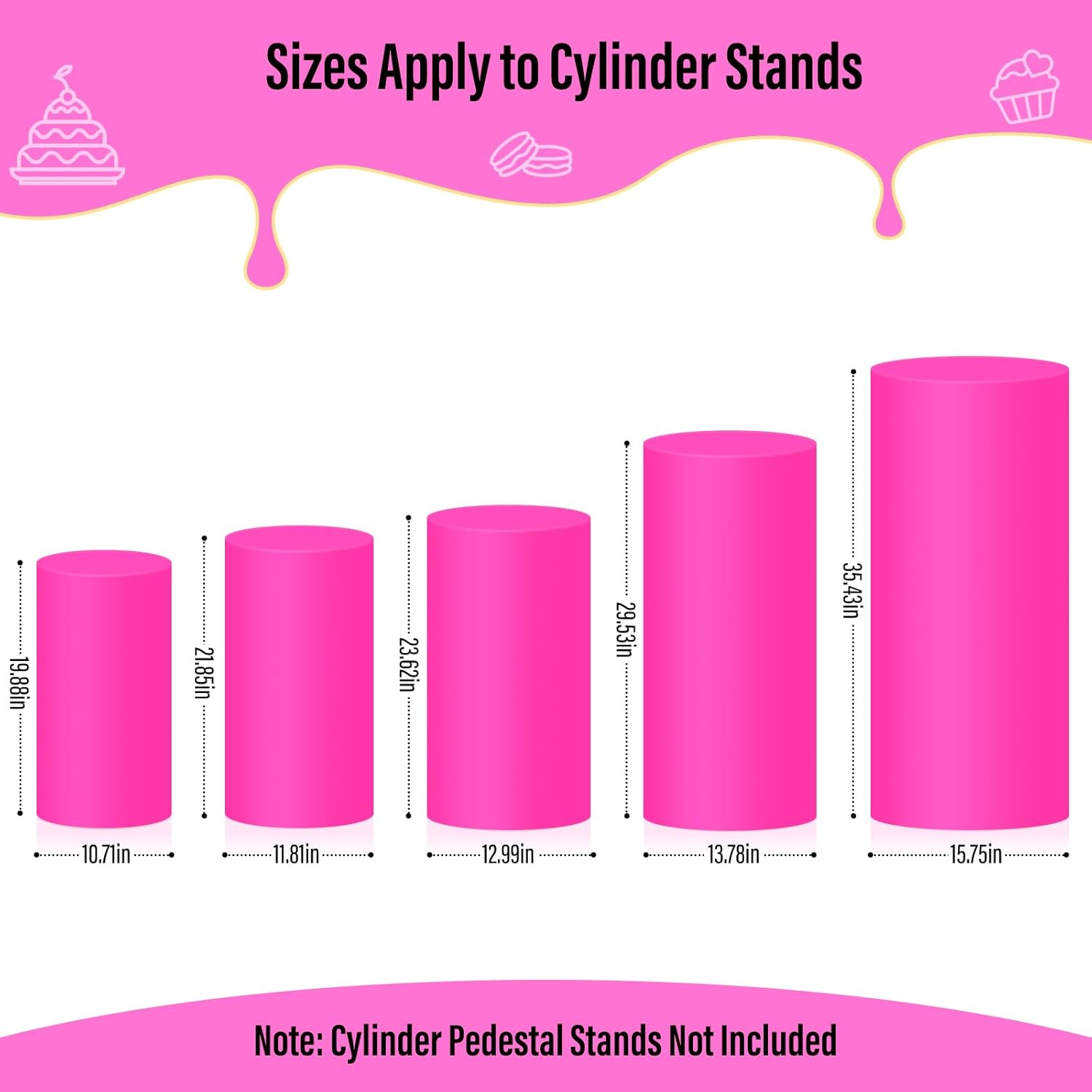 LEBENGURU 5Pcs Cylinder Pedestal Stand Covers Fushia Round Spandex