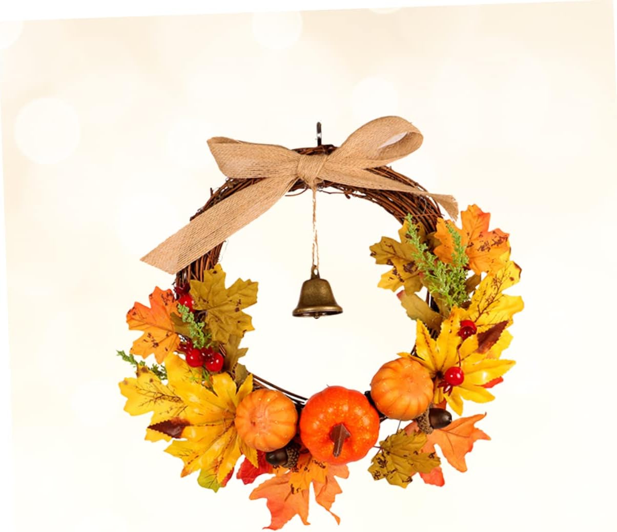 Vibrant Fall Wreath Door Hanger with Maple Leaves and Berries