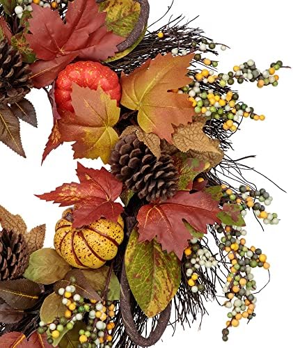Autumn Harvest Wreath with Pumpkins and Sunflowers