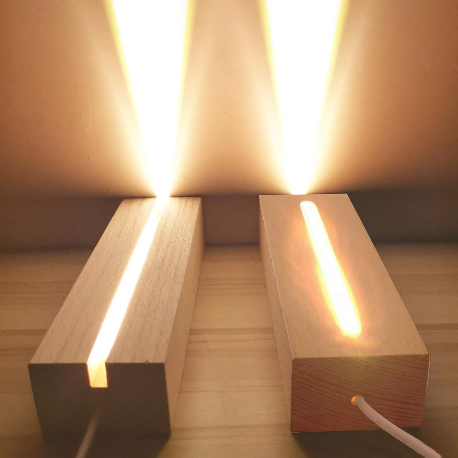 Wooden Lighted Crystal Display Pedestal Stand 2 Pack - Warm Light