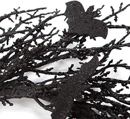 18 Inch Black Bat Wreath with Glitter Halloween Decor