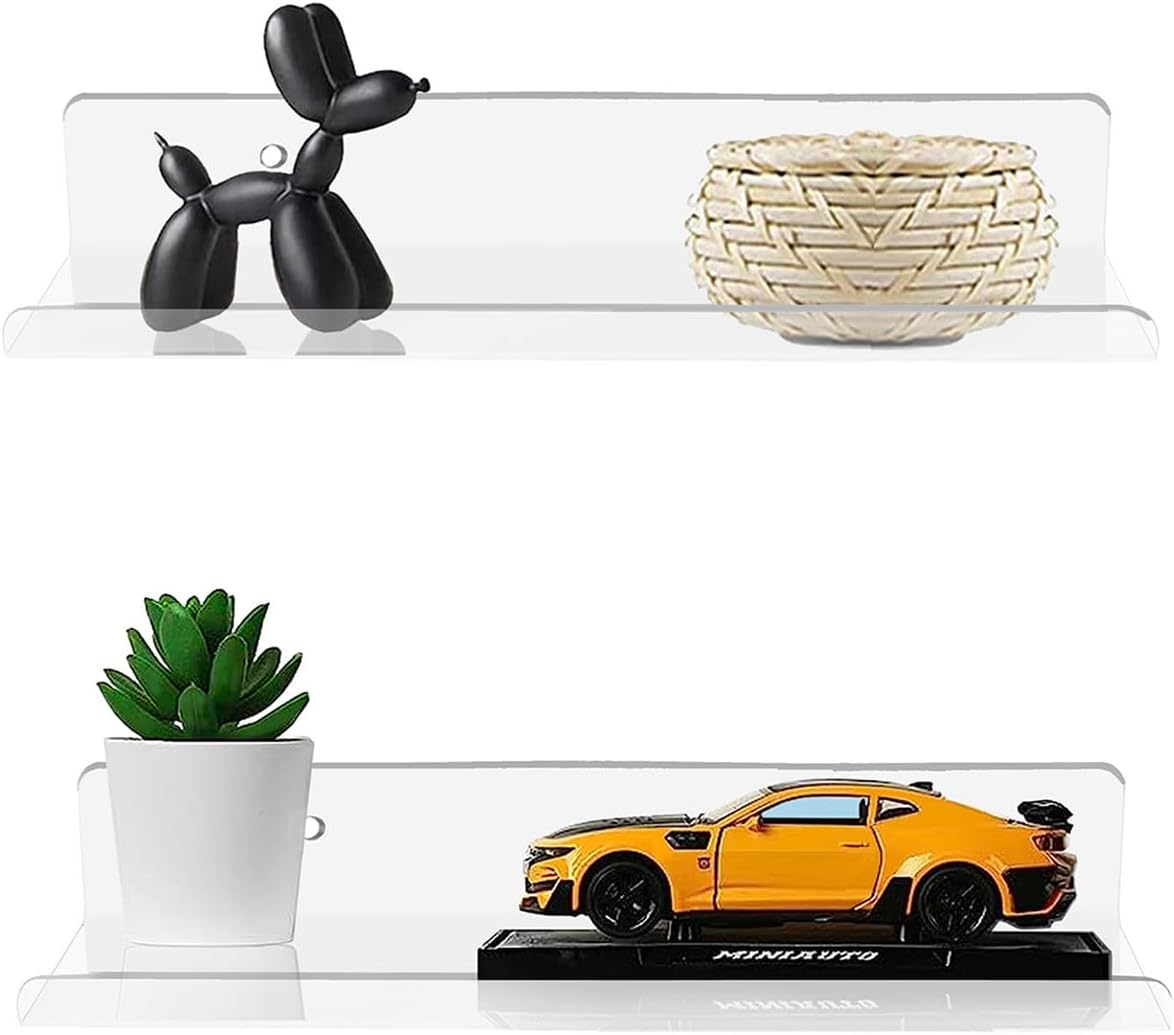 ROYALITA Small Clear Acrylic Floating Wall Shelves Set of 2