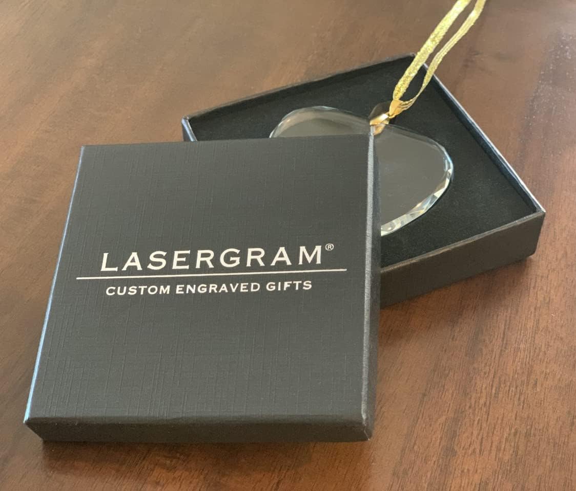 LaserGram Personalized Glass Christmas Ornament with Heart Shape and Menorah Design