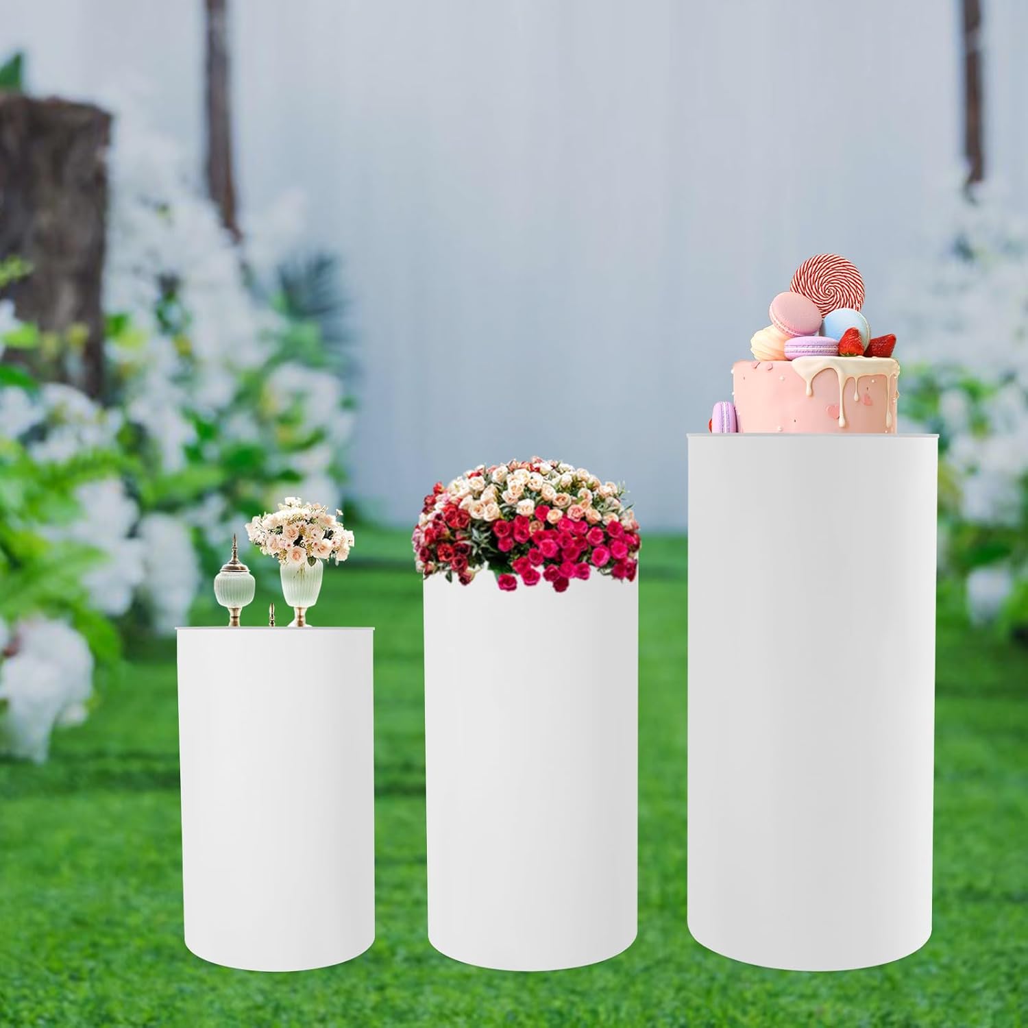 LOYALHEARTDY Cylinder Pedestal Stand 3Pcs Wedding Display