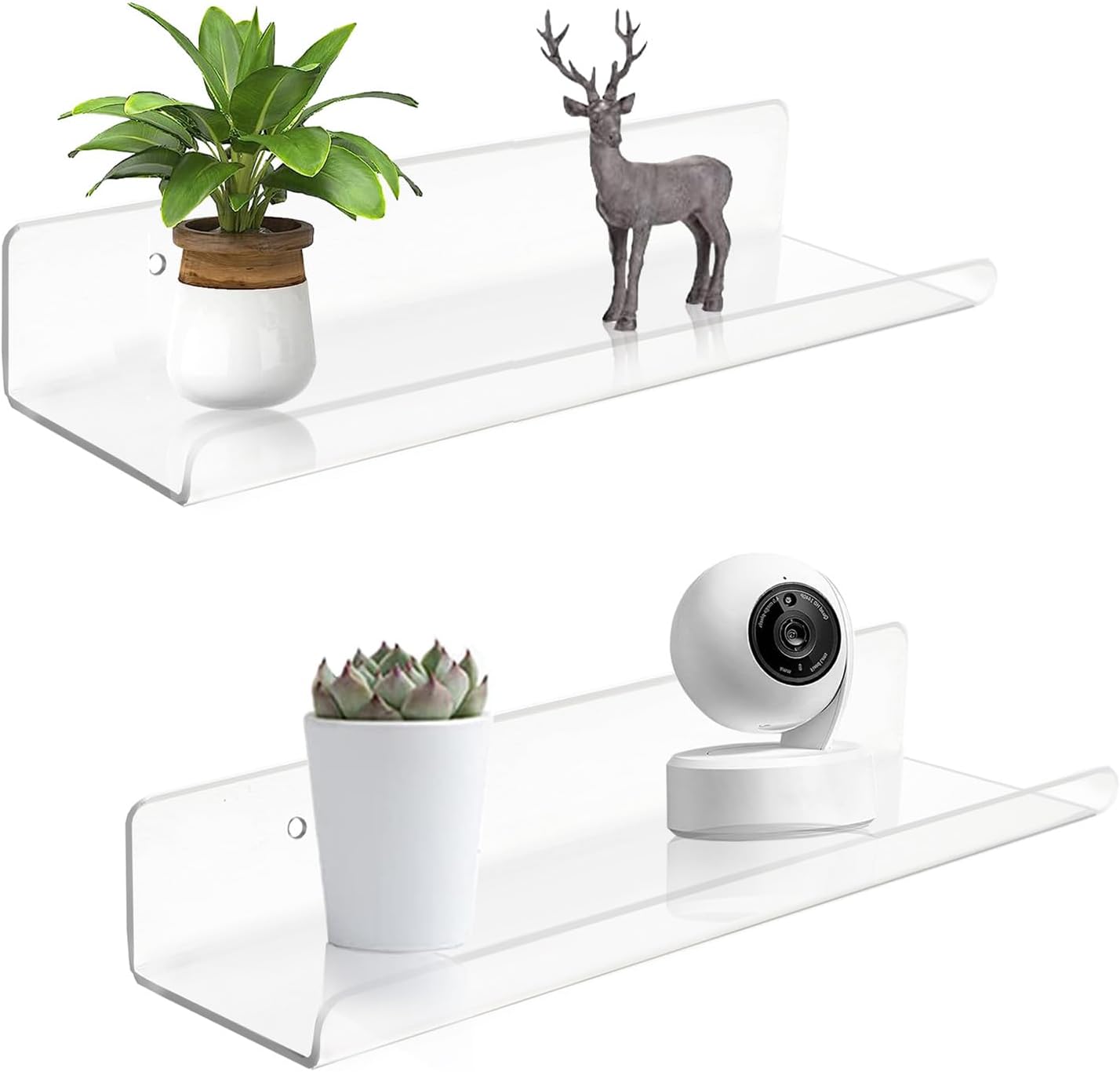 ROYALITA Small Clear Acrylic Floating Wall Shelves Set of 2
