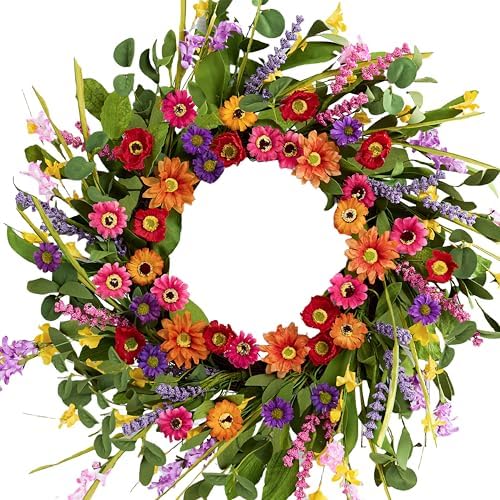 Artificial Spring Wreath 22 Inch Front Door Decor