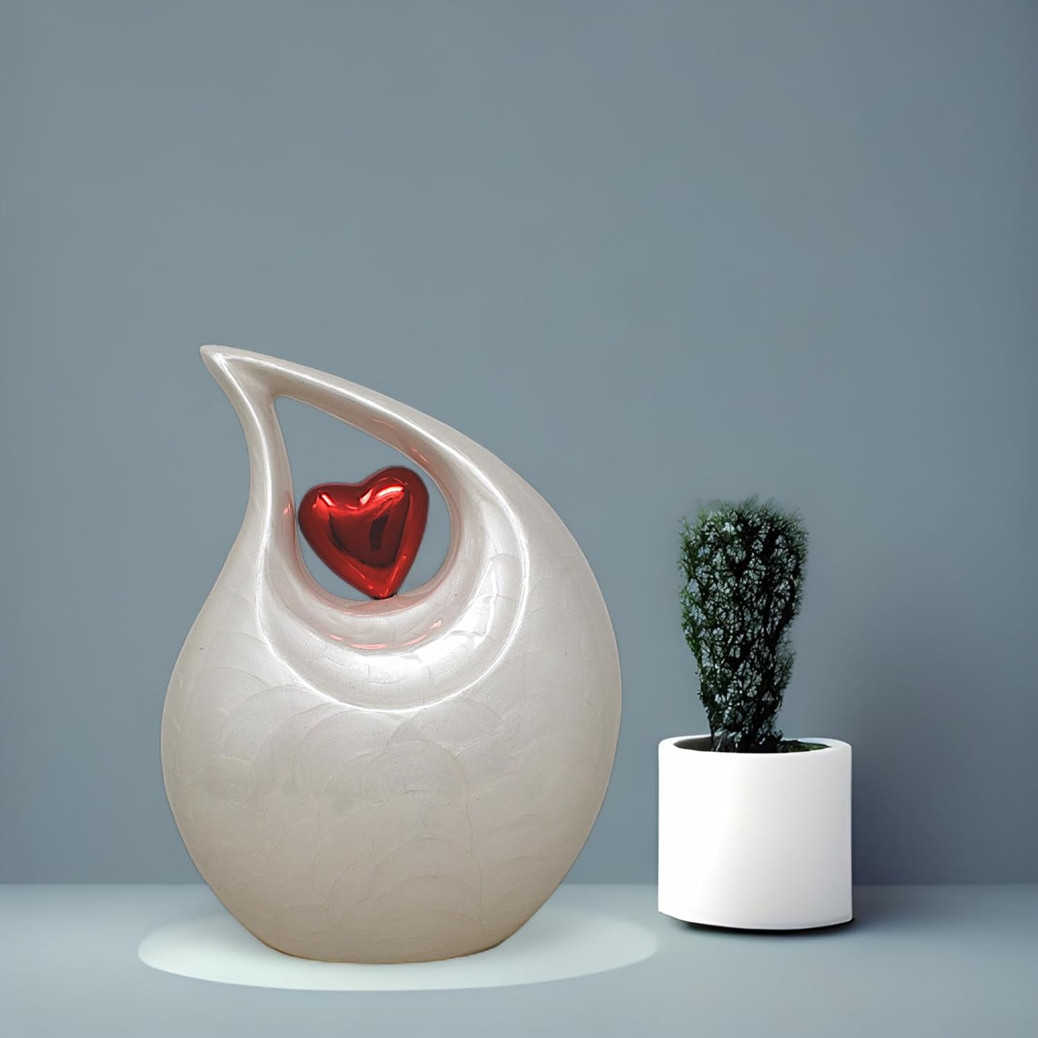 Pearl White Teardrop Cremation Urn with Heart Design
