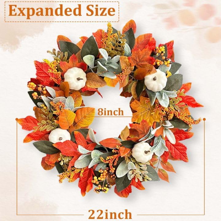 Waipfaru Fall Wreath for Front Door 22 Inches