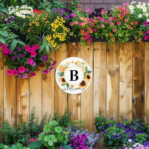 Sunflower Monogram Letter B Wreath Welcome Sign