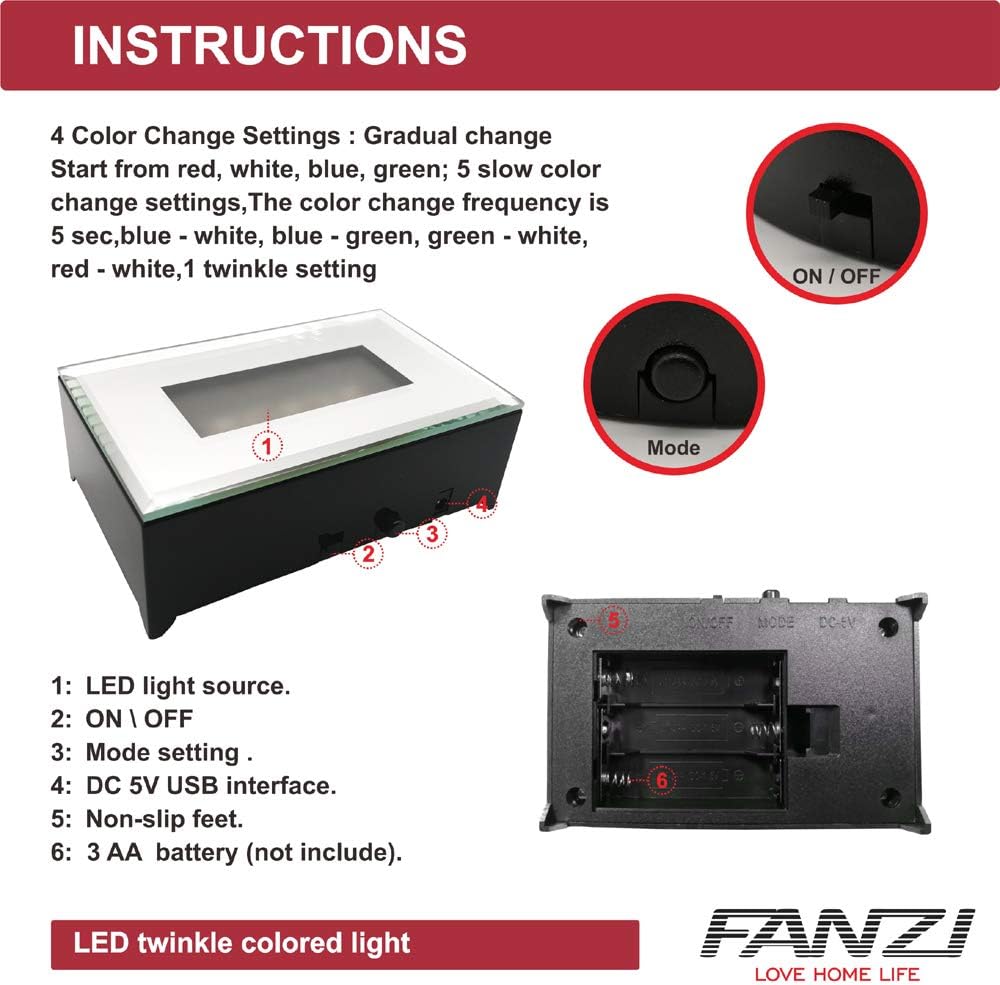 FANZI LED Rectangular Light Display Base for Crystals and Glass Art - Black