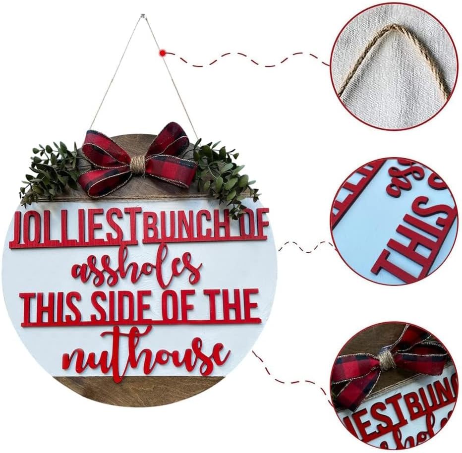Festive Wooden Door Wreath with Linen Bow