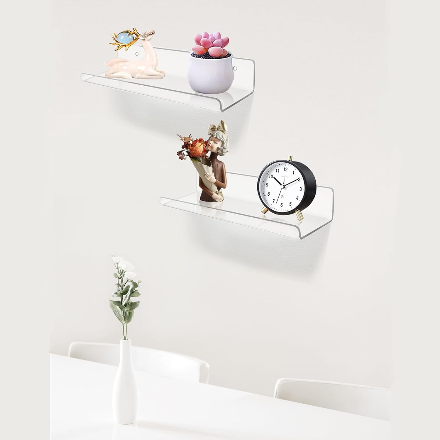 ROYALITA Small Clear Acrylic Floating Wall Shelves Set of 2