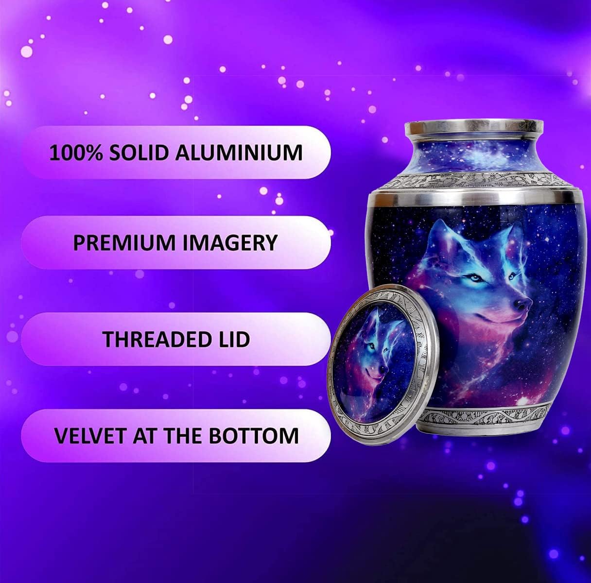 HLC Cosmic Galaxy Wolf Cremation Urn - 200 lbs