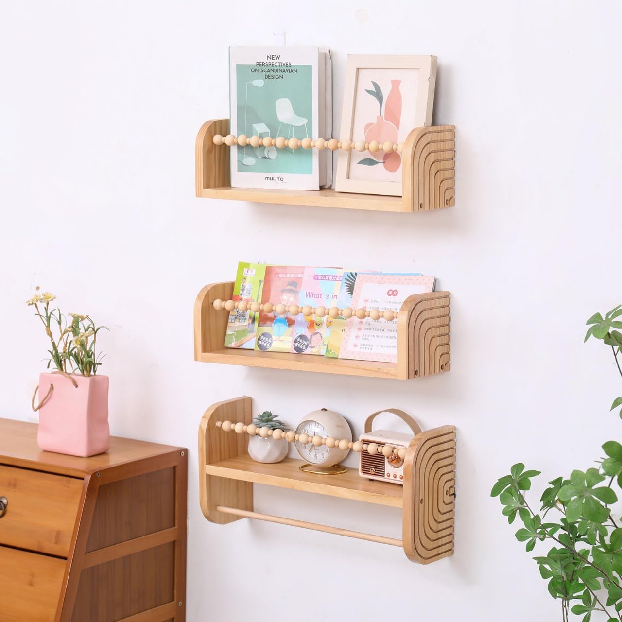 SAGs Store Floating Bookshelves Set of 3 Natural Wood