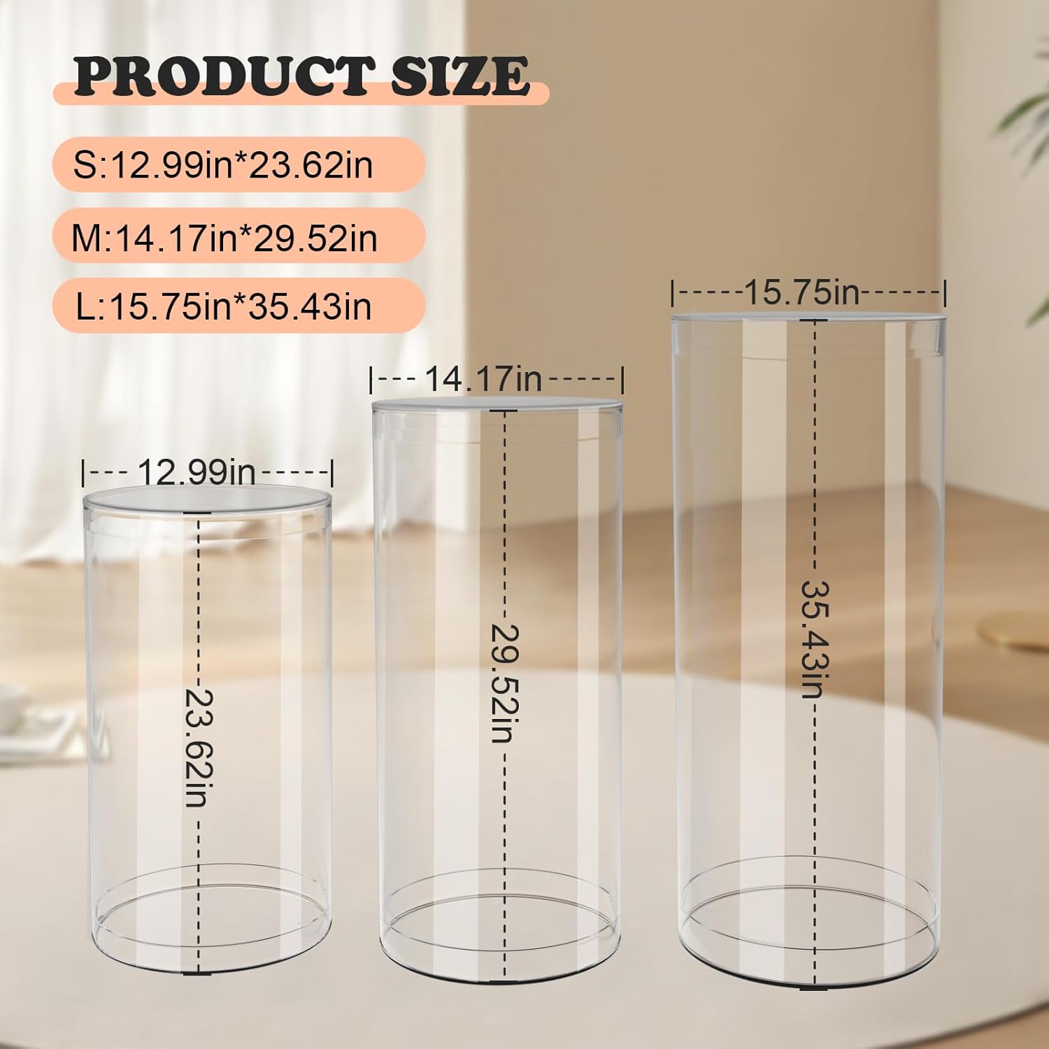 Clear Cylinder Pedestal Stands 3pcs for Party Decor