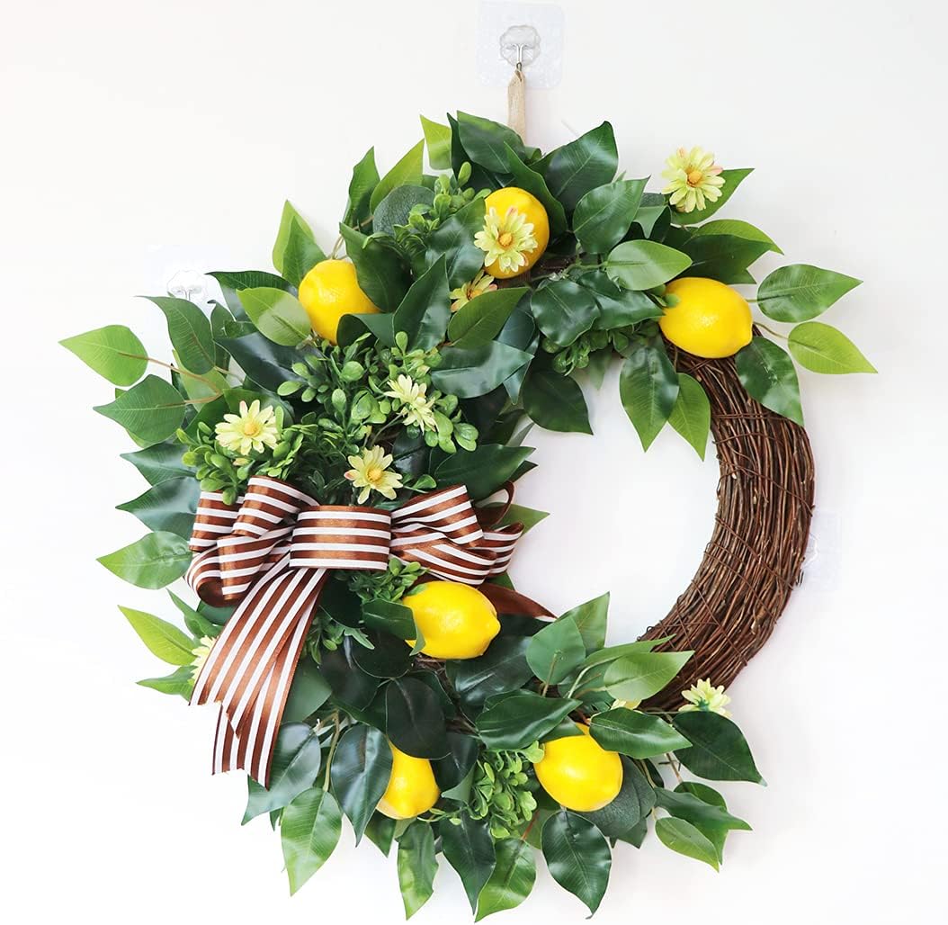 Ansuma 20 Inch Artificial Lemon Wreath for Front Door