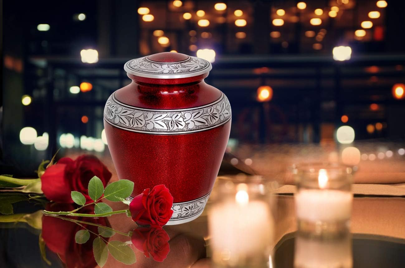 Elite Crimson Cloud and Silver Cremation Urn - Large Adult Urn with Free Bag