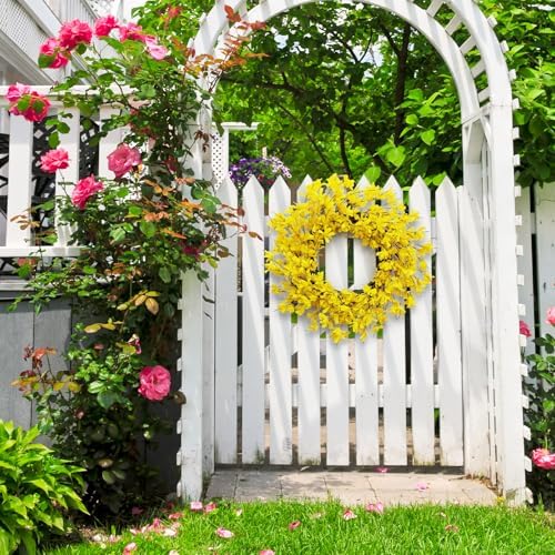 Huashen 24 Inch Yellow Forsythia Summer Wreath for Front Door