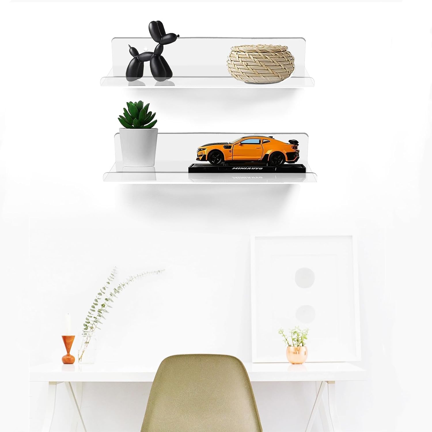 ROYALITA Small Clear Acrylic Floating Wall Shelves Set of 2