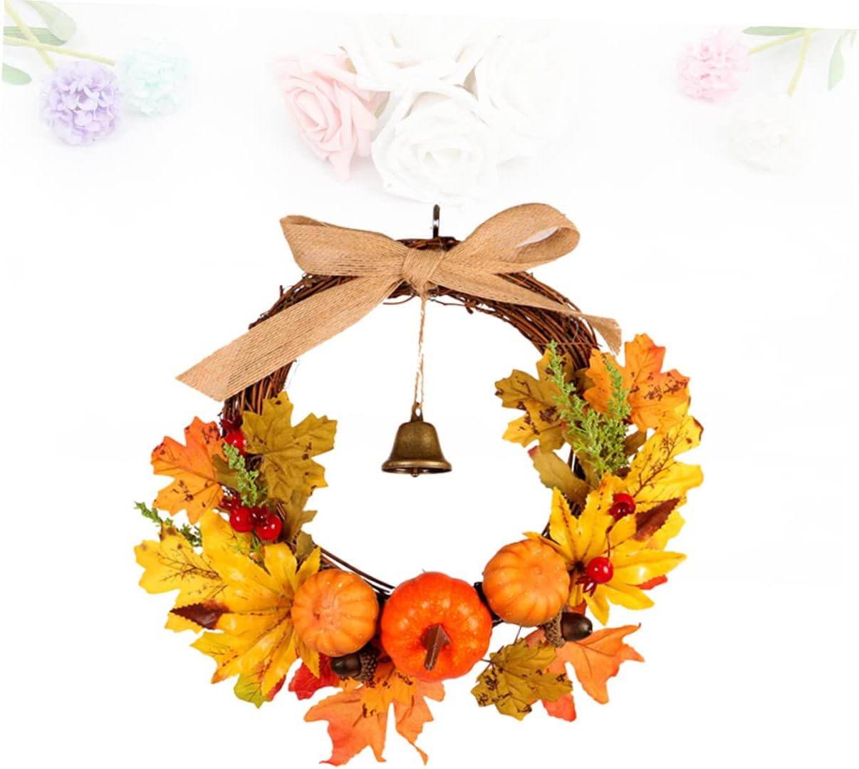 Vibrant Fall Wreath Door Hanger with Maple Leaves and Berries
