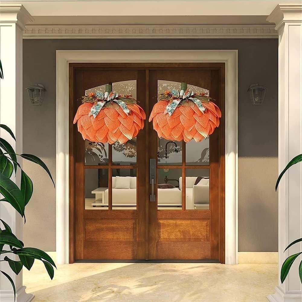 Farmhouse Pumpkin Wreath for Front Door Autumn Decor