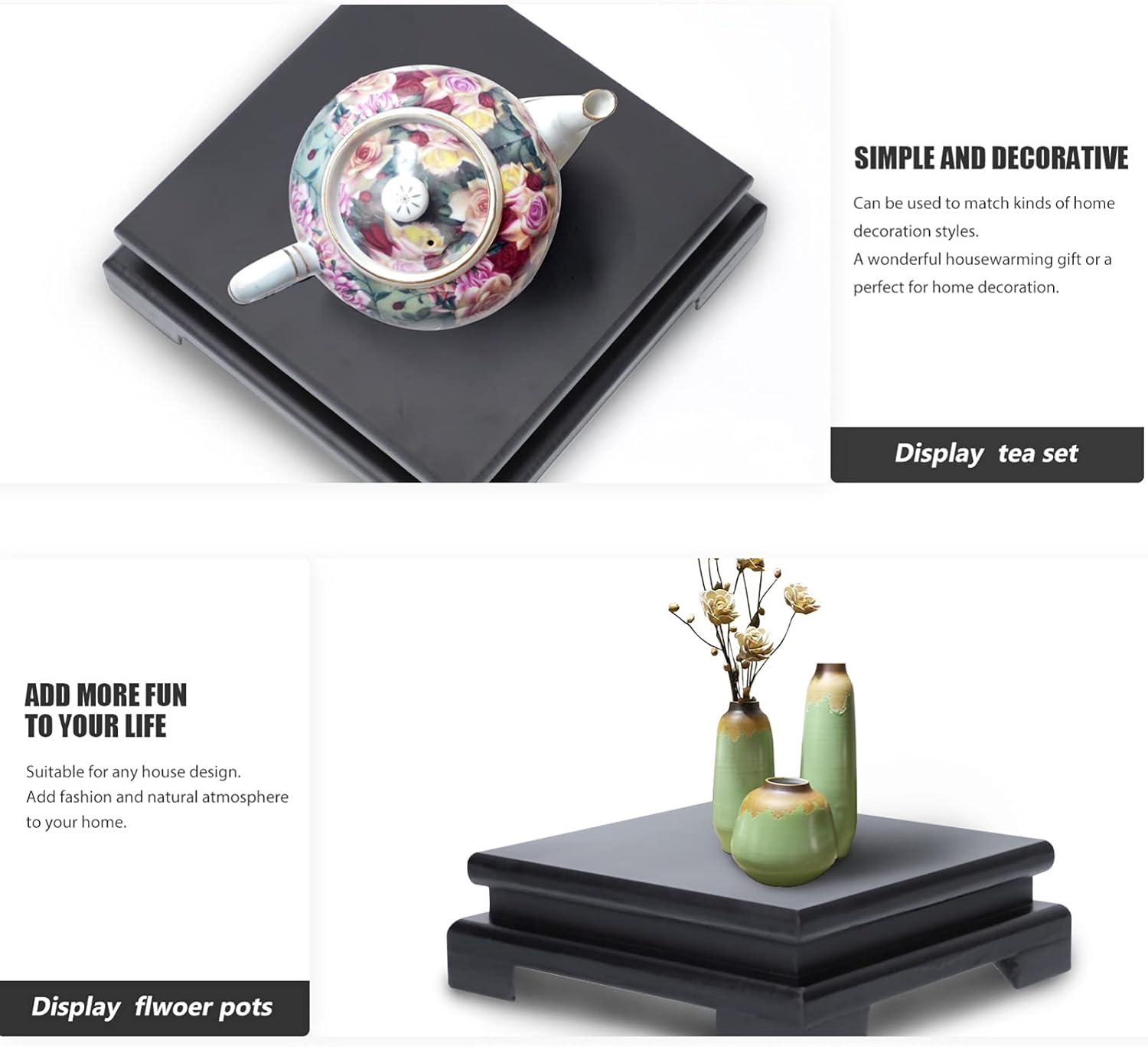 Black Wood Pedestal Stand 2Pack for Vase Display