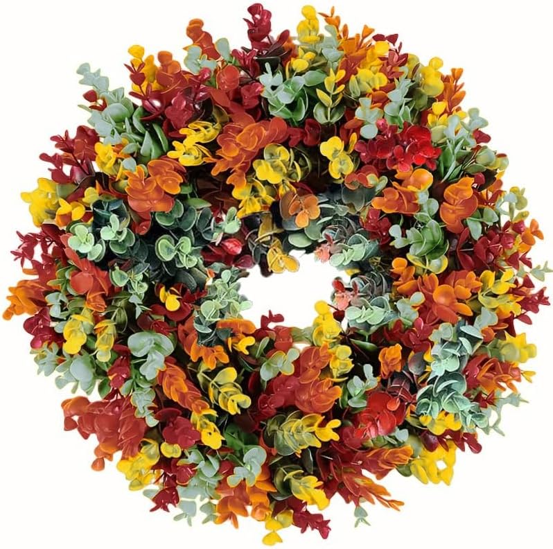 Farmhouse Autumn Wreath with Eucalyptus and Harvest Accents