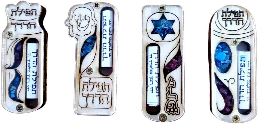 Bluenoemi Traveler Scroll Mezuzah Set of 4 for Car