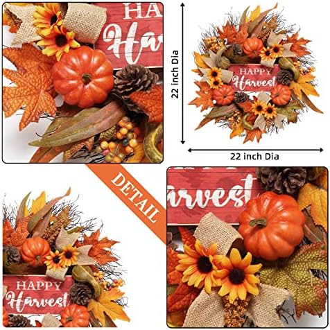 20 Inch Autumn Door Wreath with Burlap and Maple Leaves