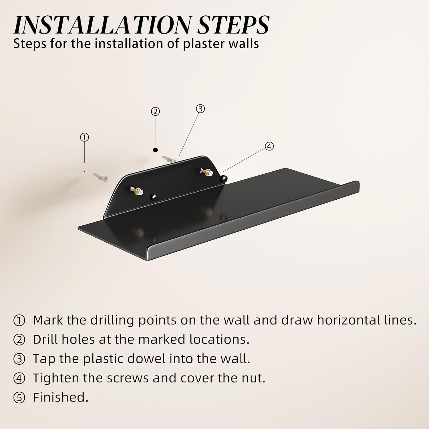 Modern Floating Shelf for Wall Black 12 Inches