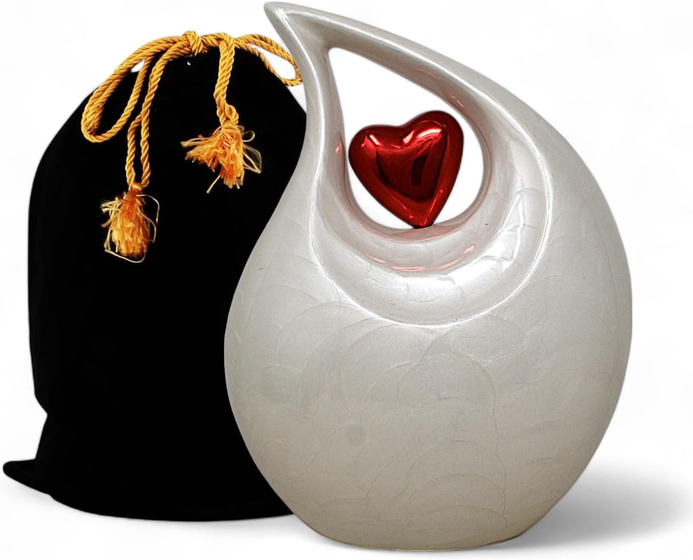 Pearl White Teardrop Cremation Urn with Heart Design