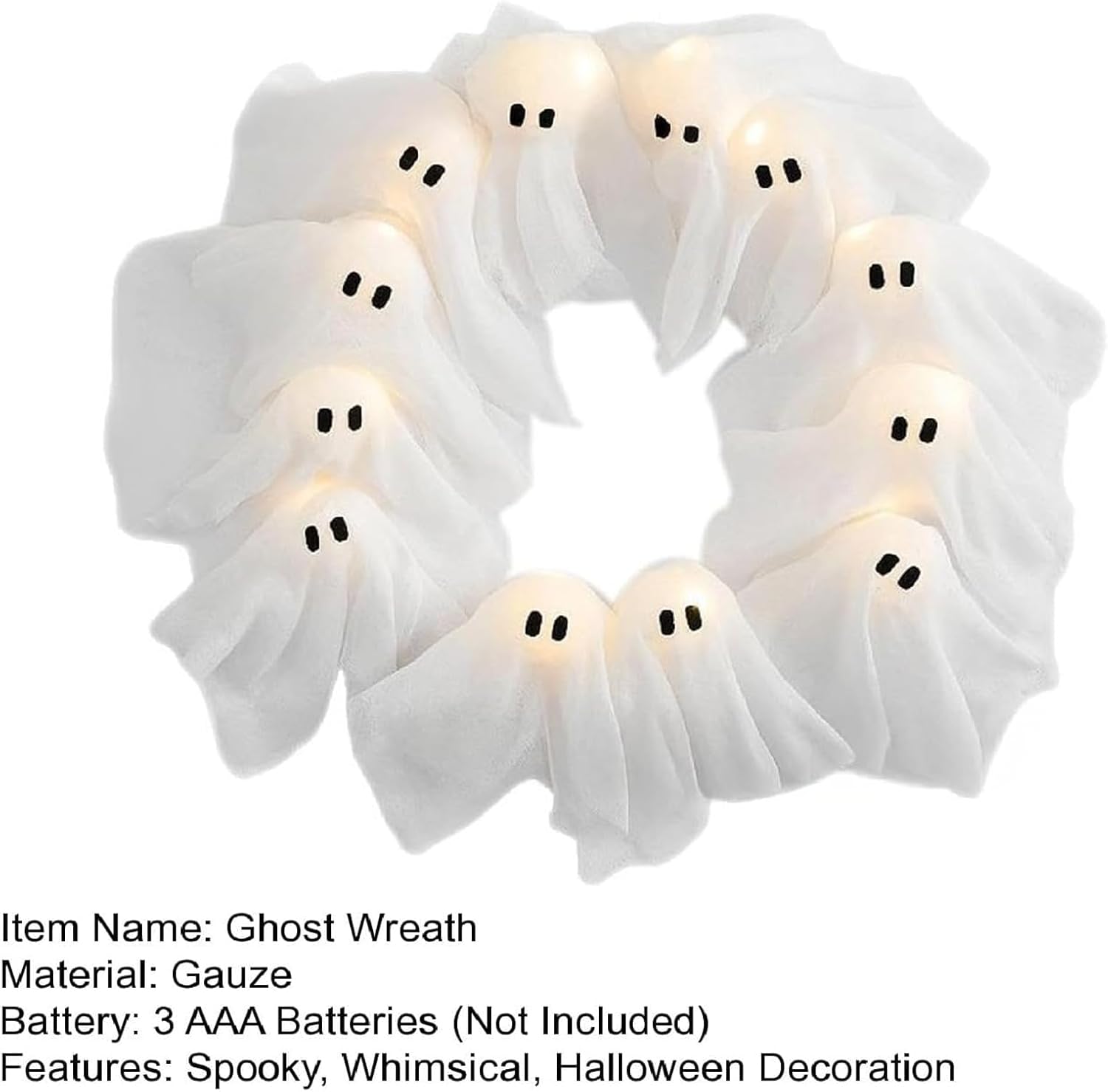 Lit Ghosts Wreath Halloween Decor Front Door