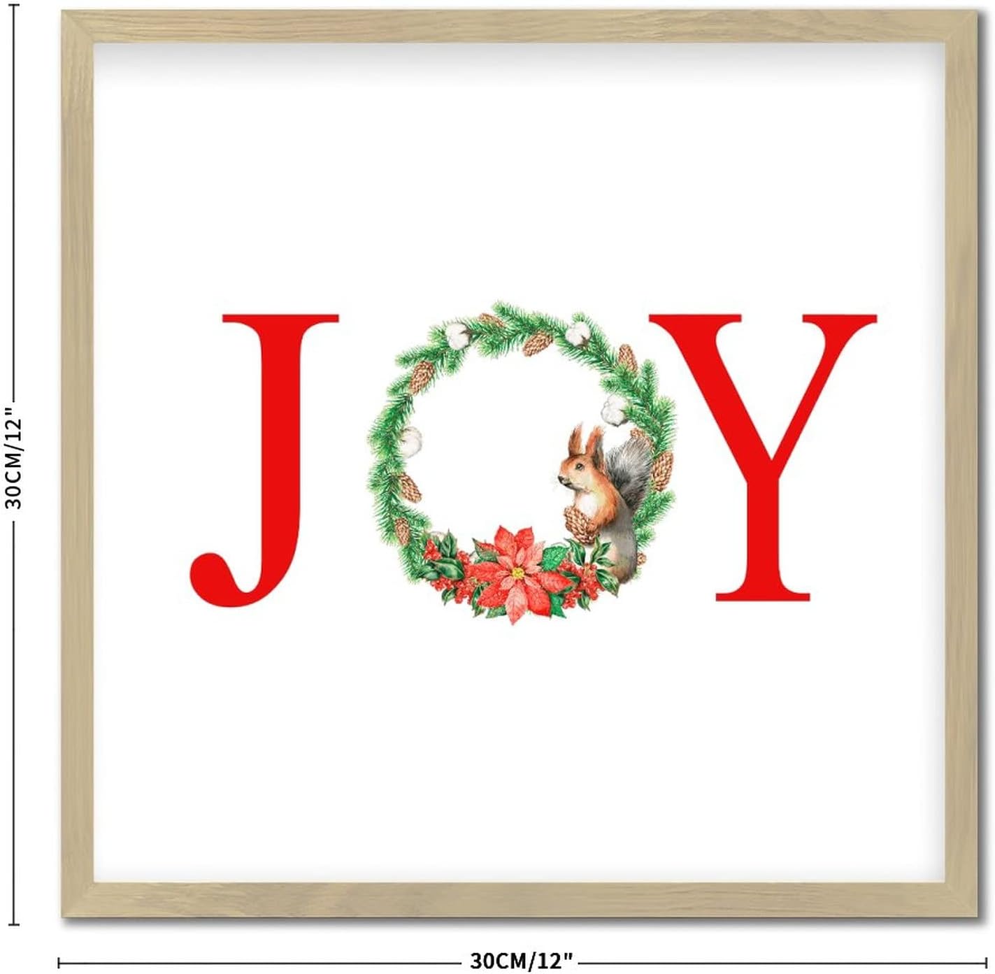 Joy Christmas Door Wreath Framed Sign 12x12in