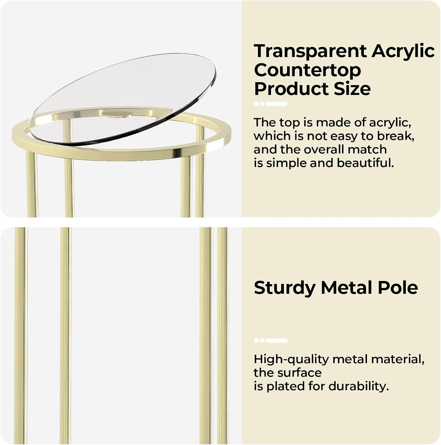 Dollate 3PCS Gold Metal Cylinder Pedestal Stand