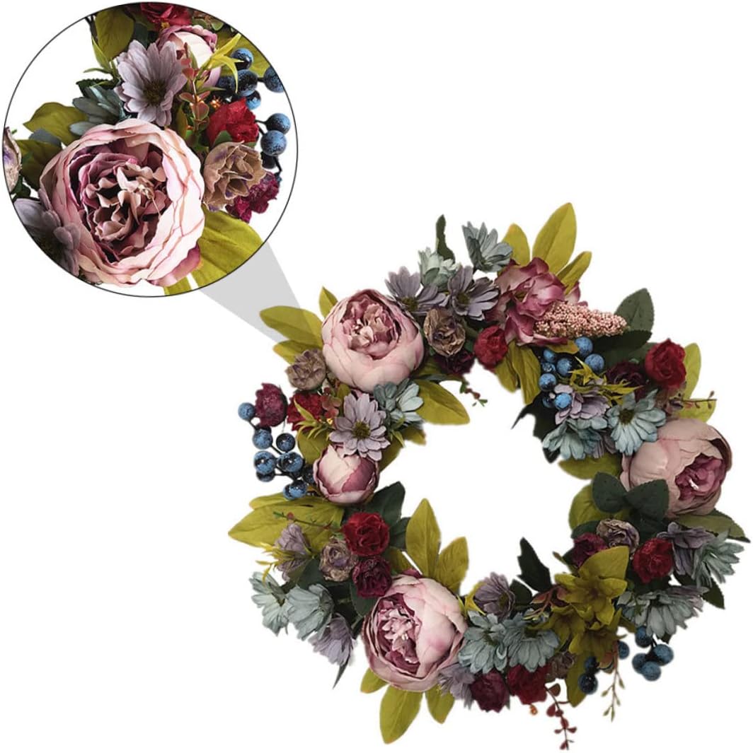 VALICLUD Artificial Peony Garland Rattan Wreath for Wedding and Door