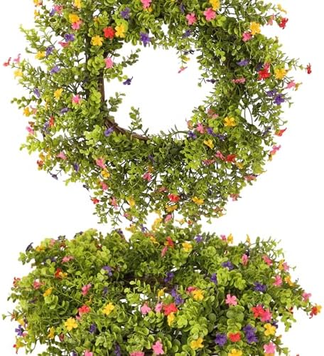 20 Inch Boxwood Wreath with Colorful Flowers