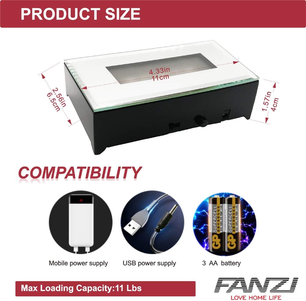 FANZI LED Rectangular Light Display Base for Crystals and Glass Art - Black