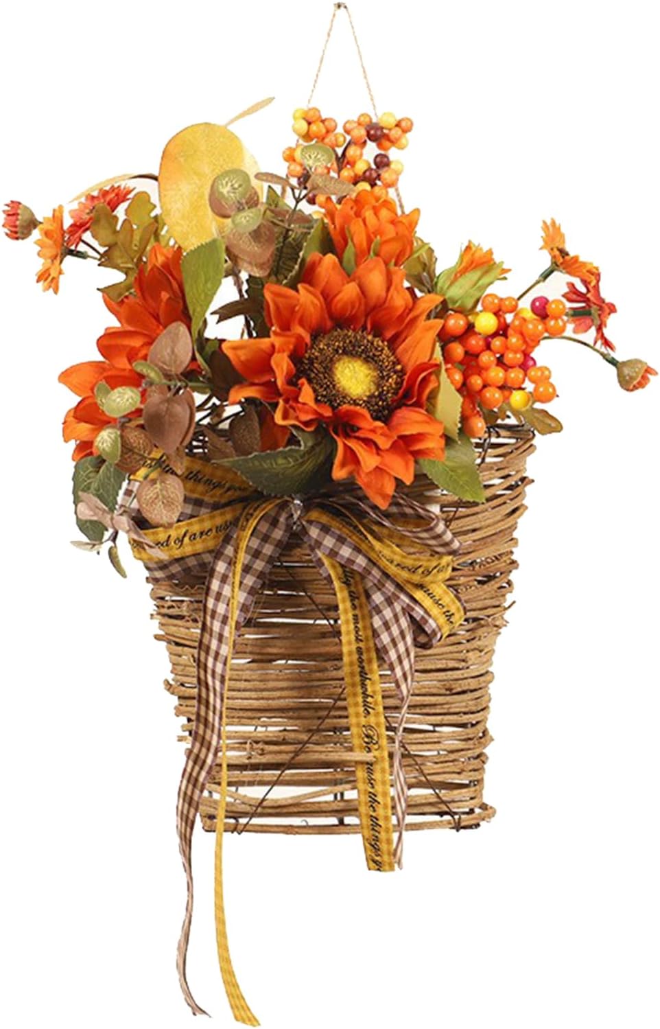 Belupai Fall Door Wreath Decor with Sunflowers and Berries