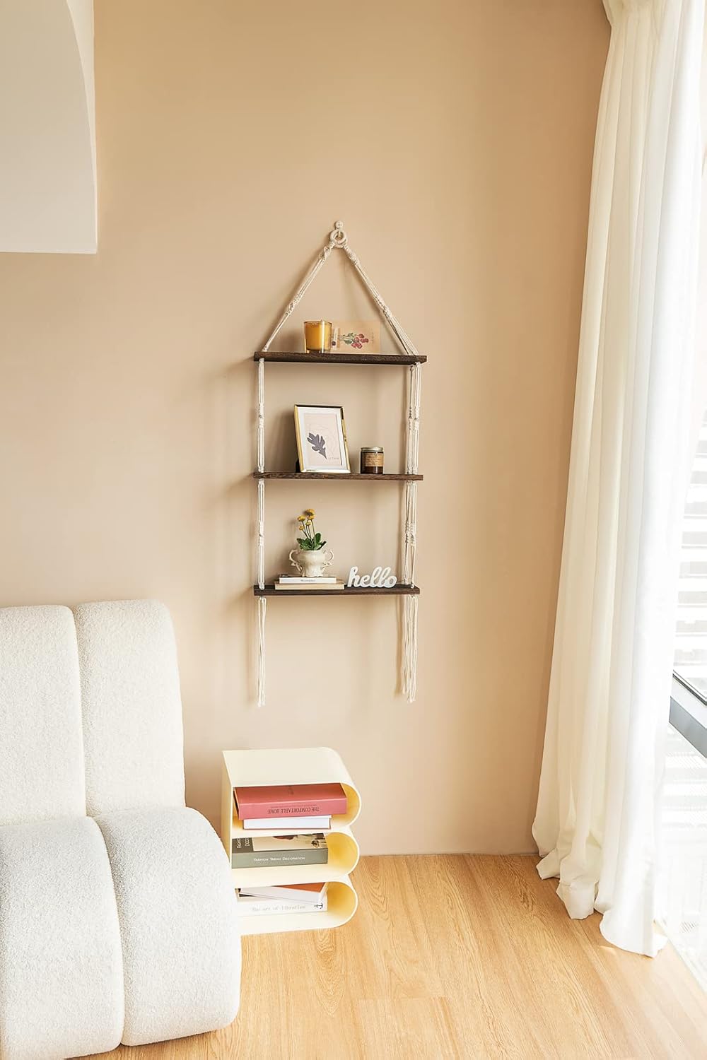Macrame Wall Hanging Shelf 3 Tier Wood Floating Shelves