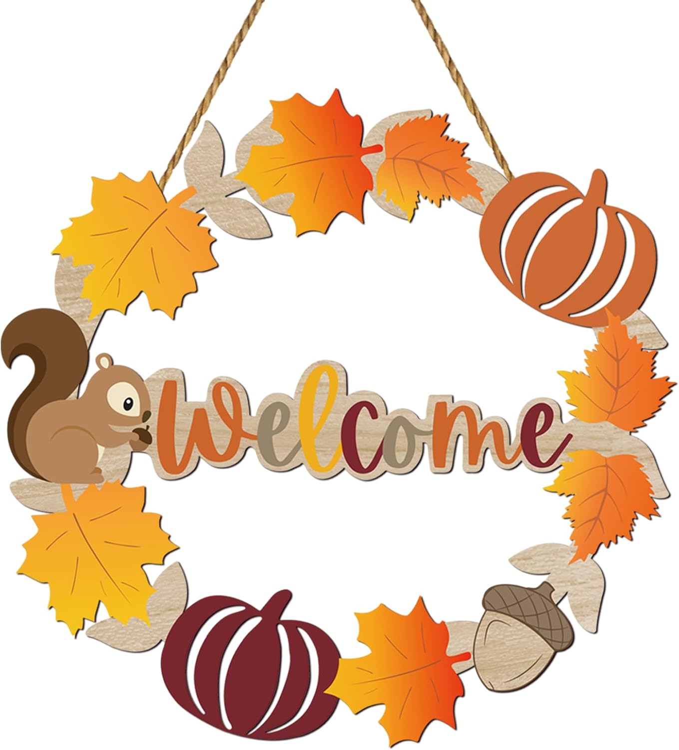 Fall Door Decor Wooden Wreath with Welcome Sign