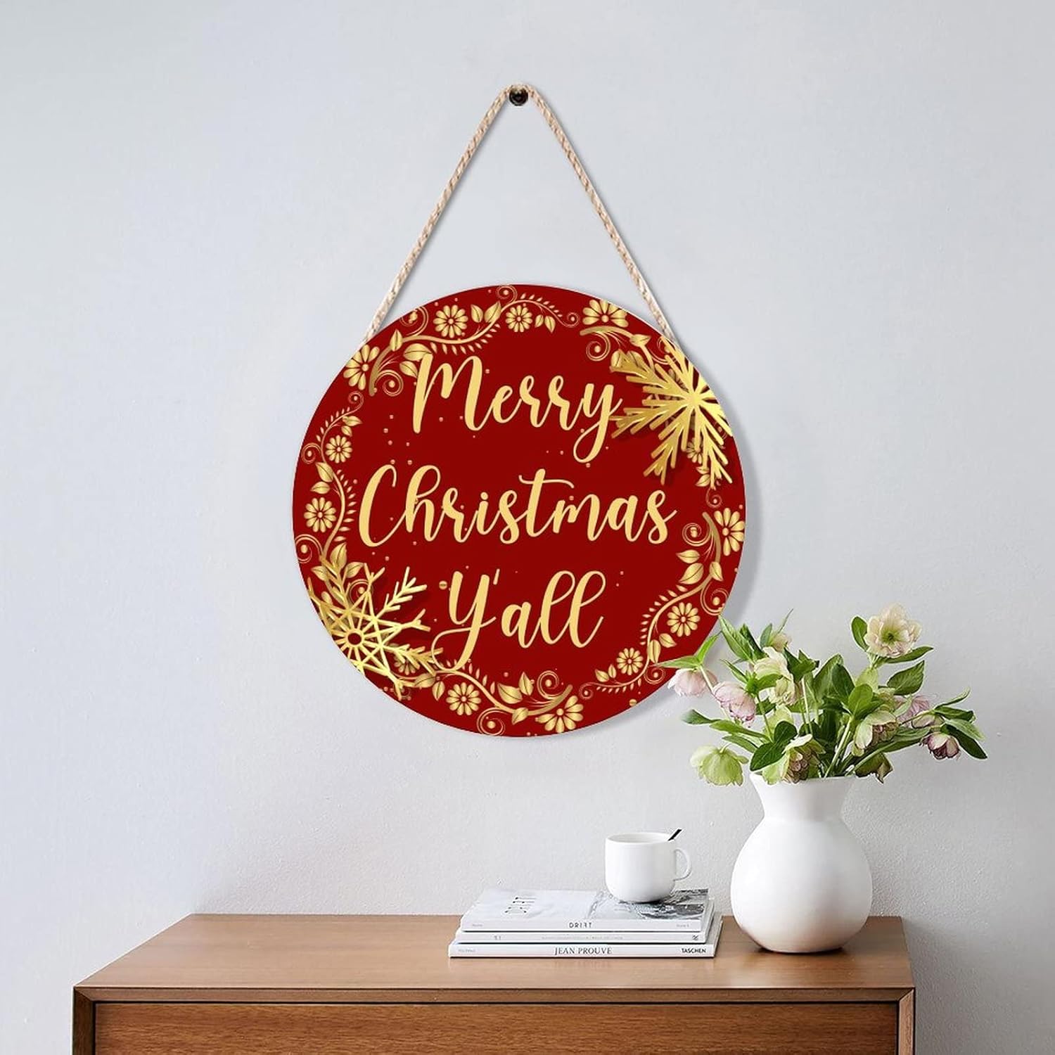 Farmhouse Front Door Hanger Christmas Gold Wreath Decoration 1