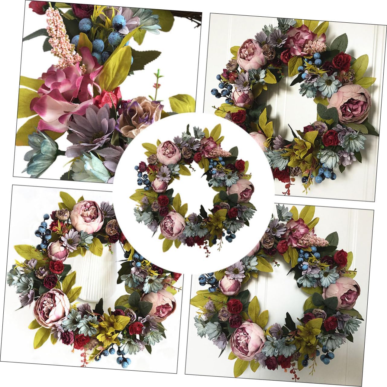 1pc Rattan Wreath Simulated Peony Garland Front Door Decor